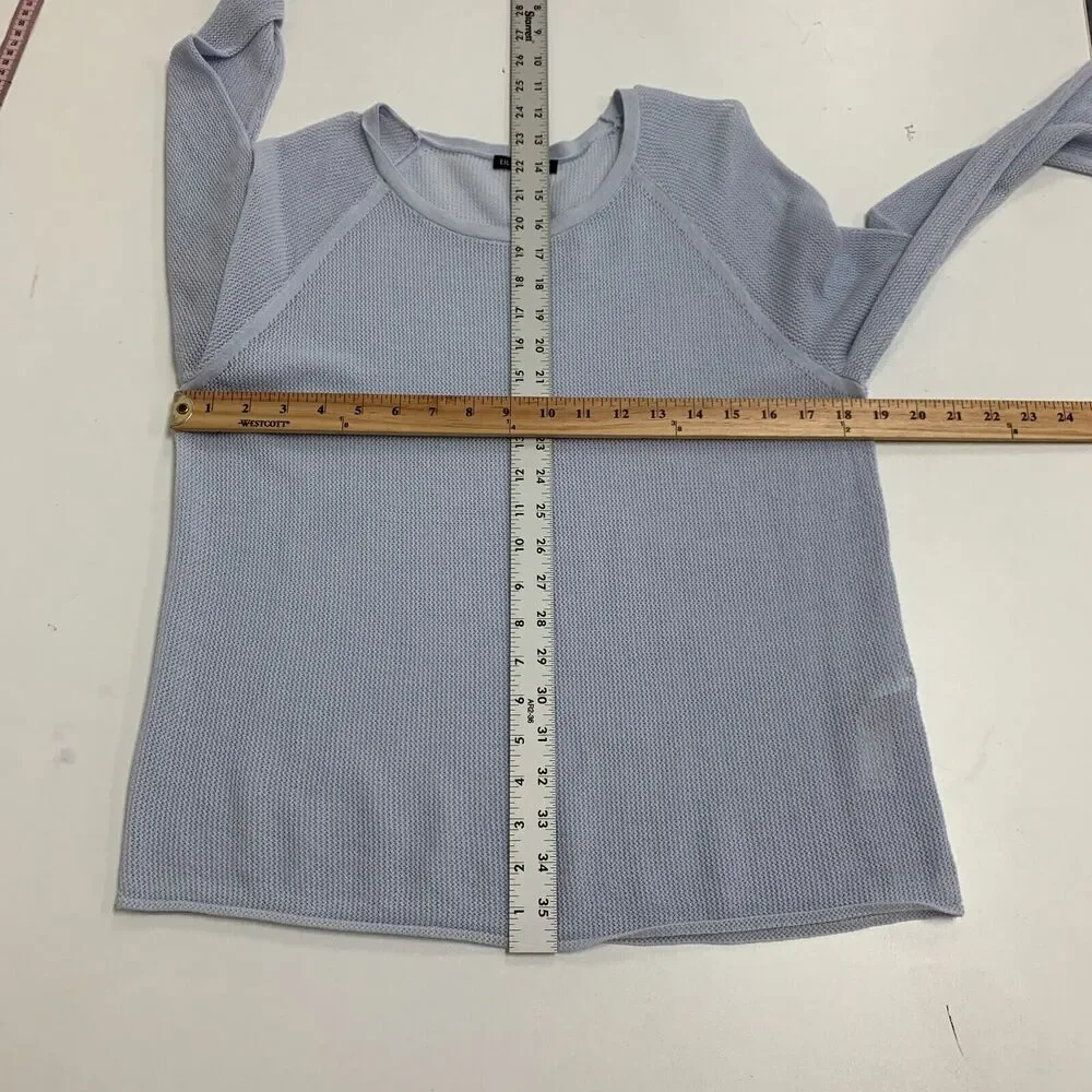Eileen Fisher Crochet Sweater Womens M Medium Blue Tencel Lyocell Raglan Seams